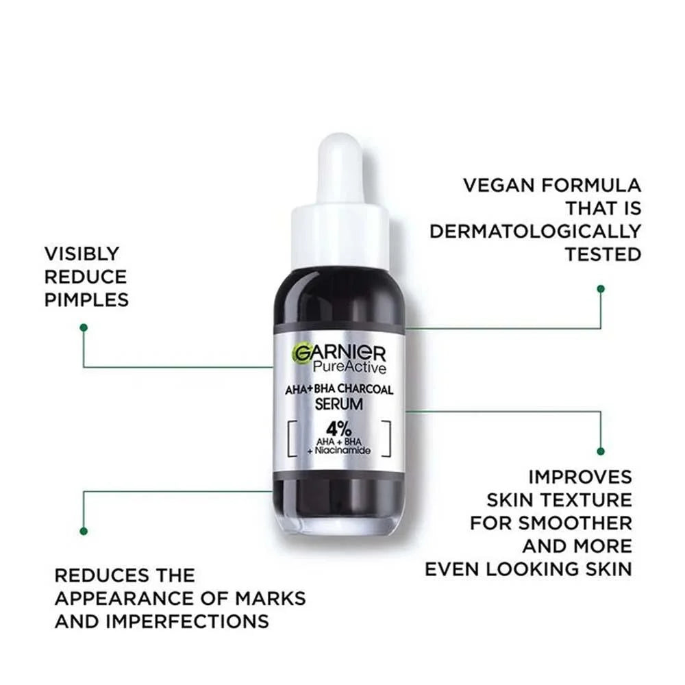 Garnier PureActive AHA+BHA Charcoal Anti-Imperfection Black Serum 30ml