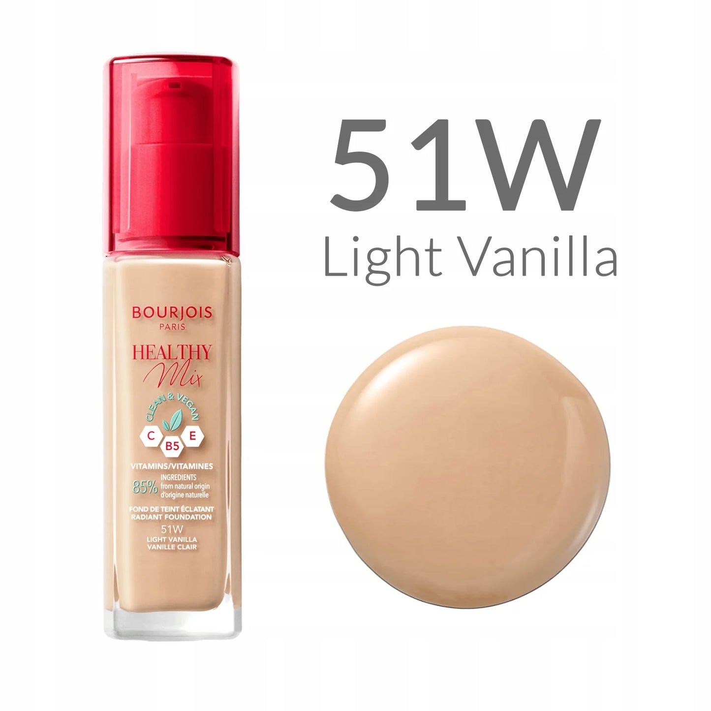 Bourjois Healthy Mix Radiant Foundation 30ml Clean & Vegan with Vitamin C,B5 and E