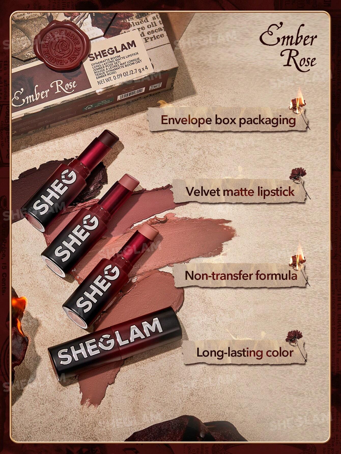 Sheglam Ember Rose Dynamatte Boom Long-lasting Matte Lipstick set 2.7gx4