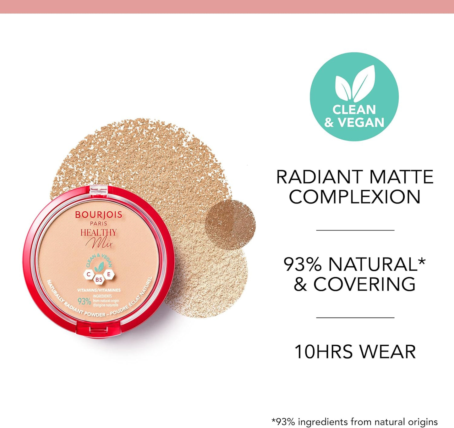 Bourjois Healthy Mix Naturally Radiant Powder 10g Clean & Vegan with Vitamins C, B5 and E